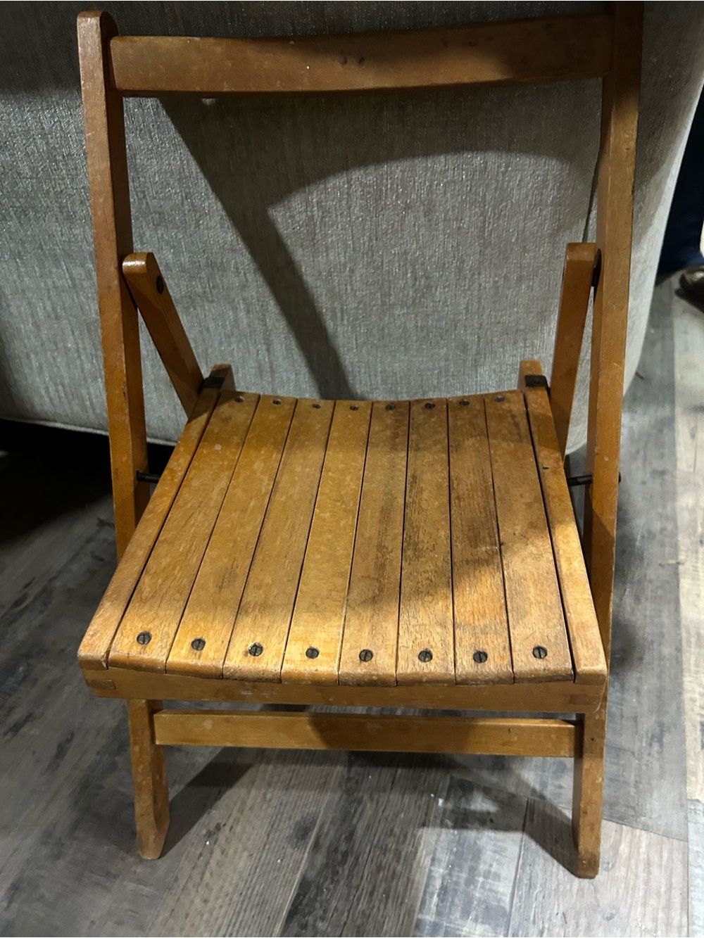 Vintage Wooden Folding Chair - Honey Brown Slatted Seat